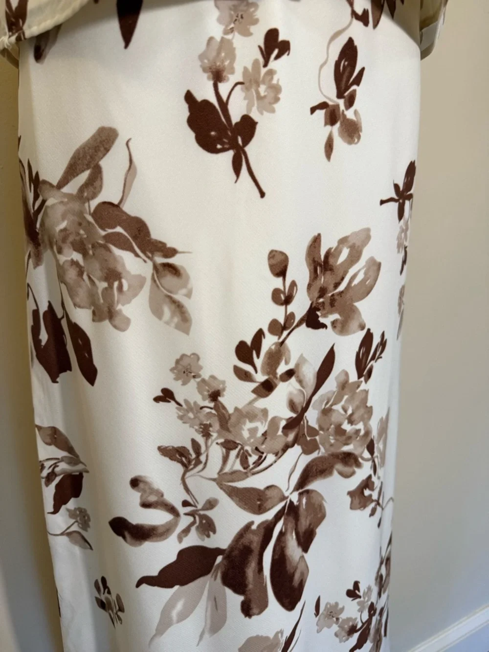 Watercolor Chinoiserie Floral Boho Midi Skirt & Top Set NWT XS  Cream Brown